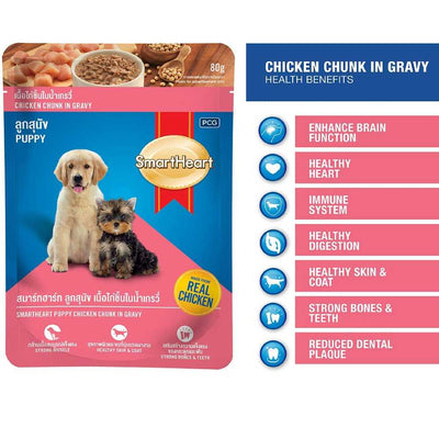 SmartHeart puppy Chicken in liver chunks in gravy Pouches 80g