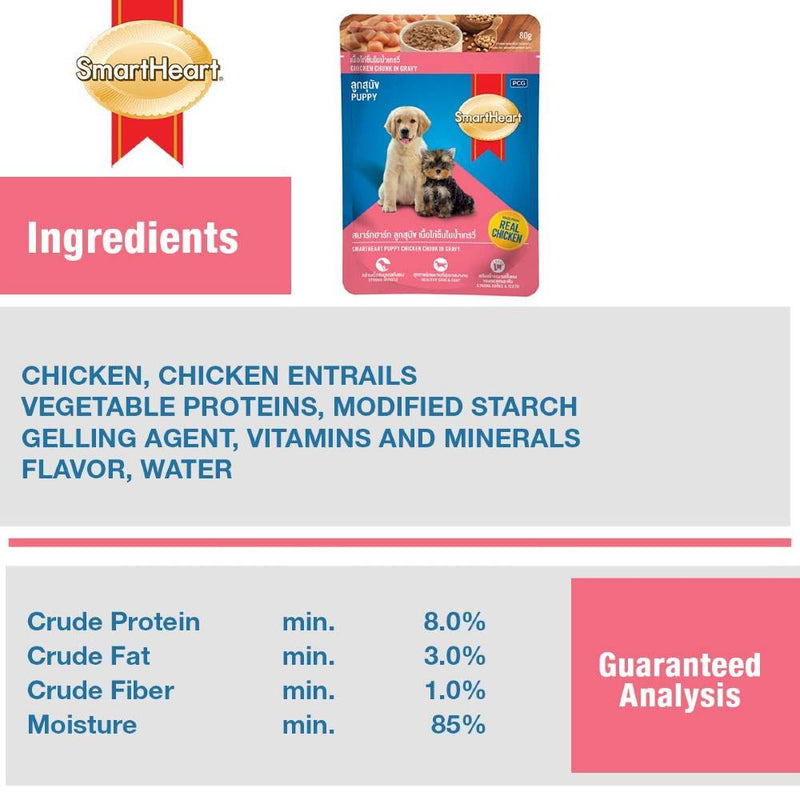 SmartHeart puppy Chicken in liver chunks in gravy Pouches 80g